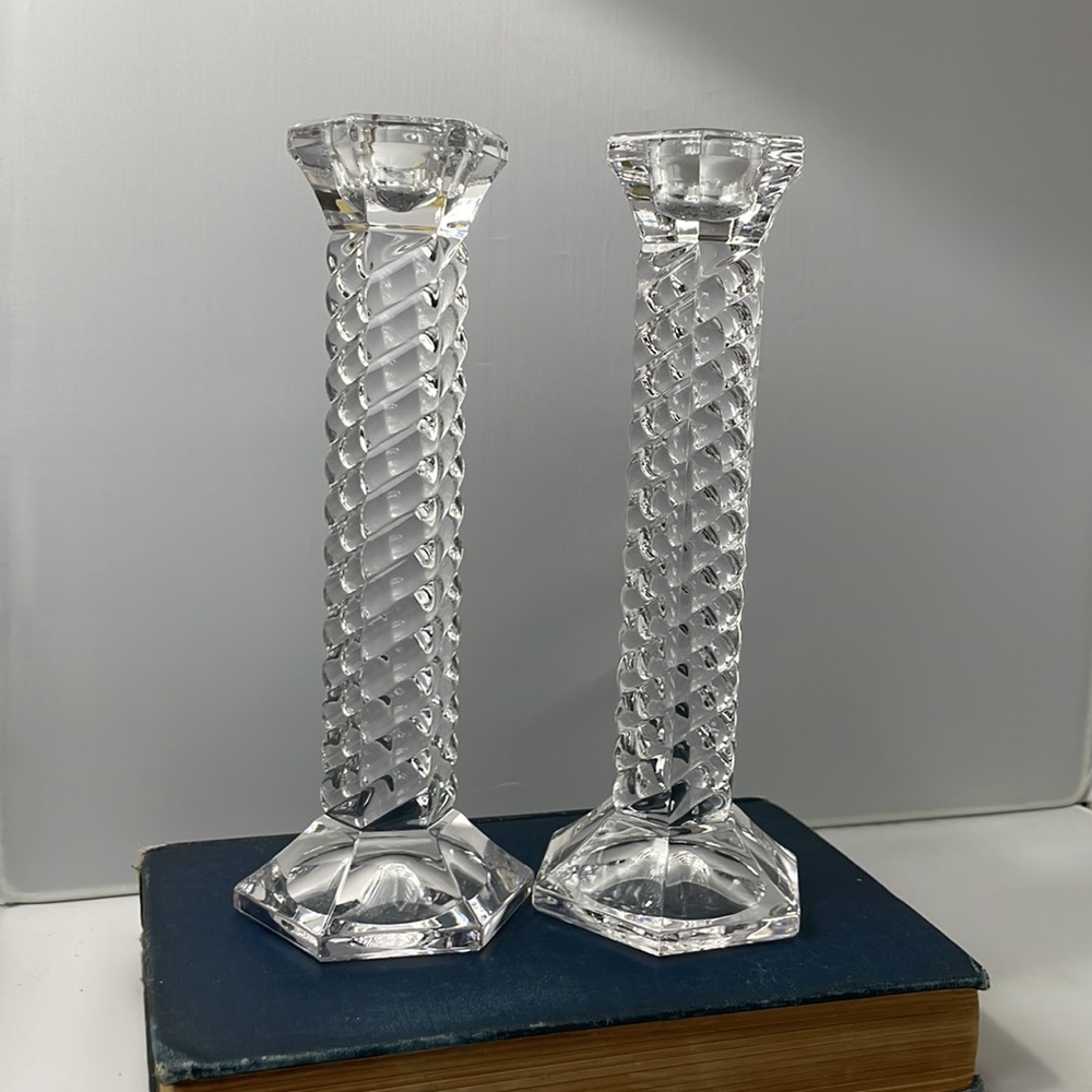 2 Waterford Monaco‎ 8” Crystal Twisted Stem Candlesticks